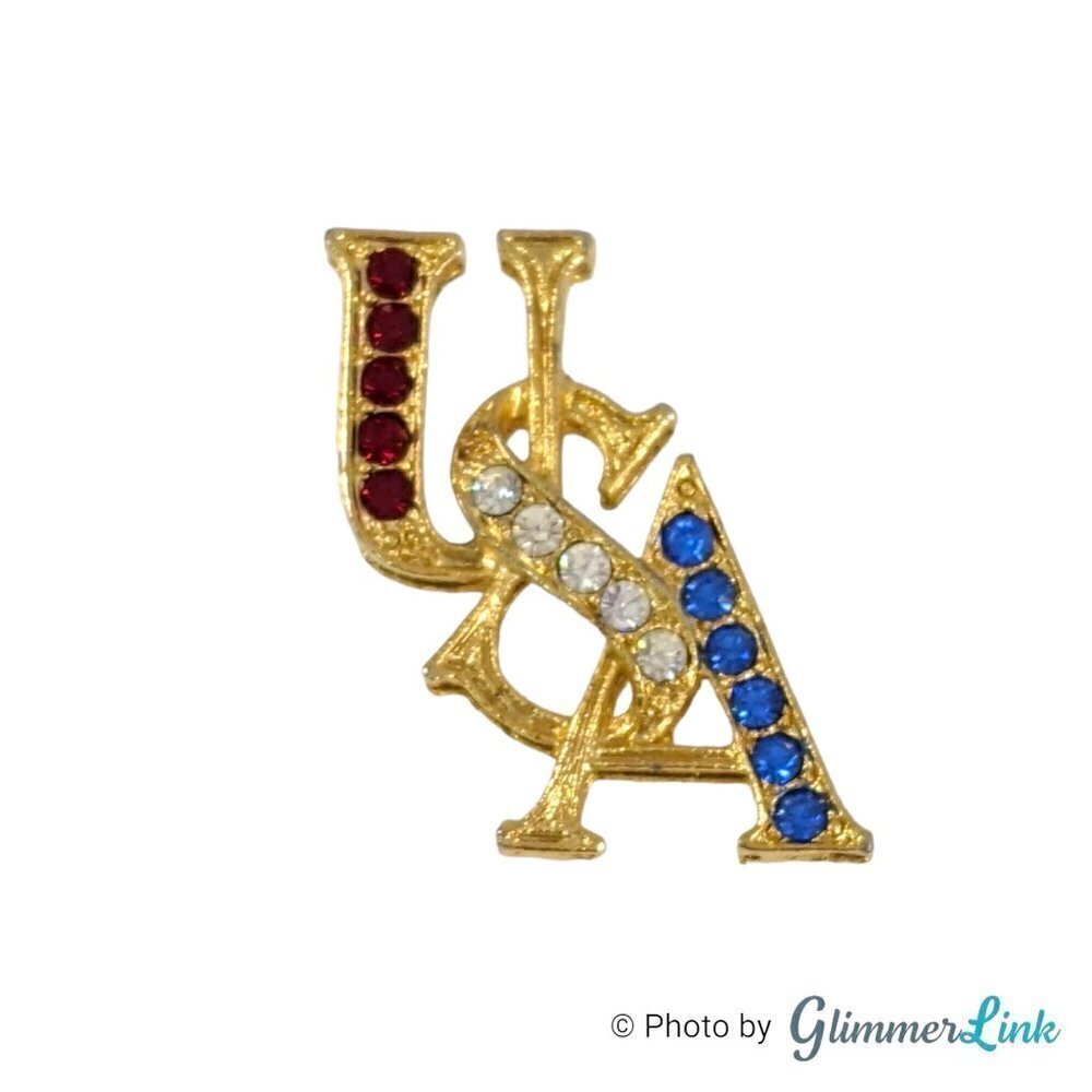 Patriotic Red White Blue Rhinestone USA Pin